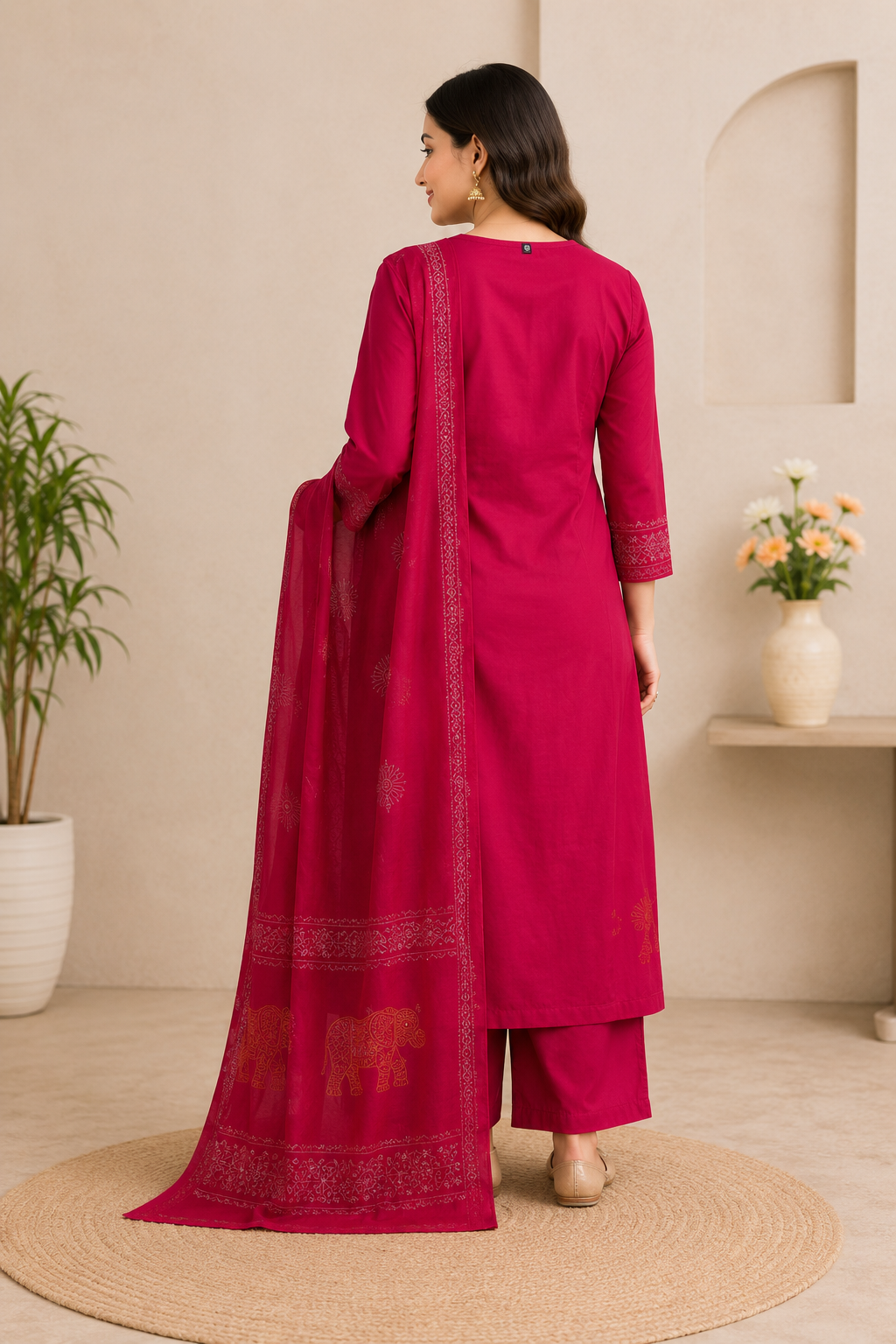 Very Beautiful Magenta Pure Cotton Suit  Set With Real Mirror Work