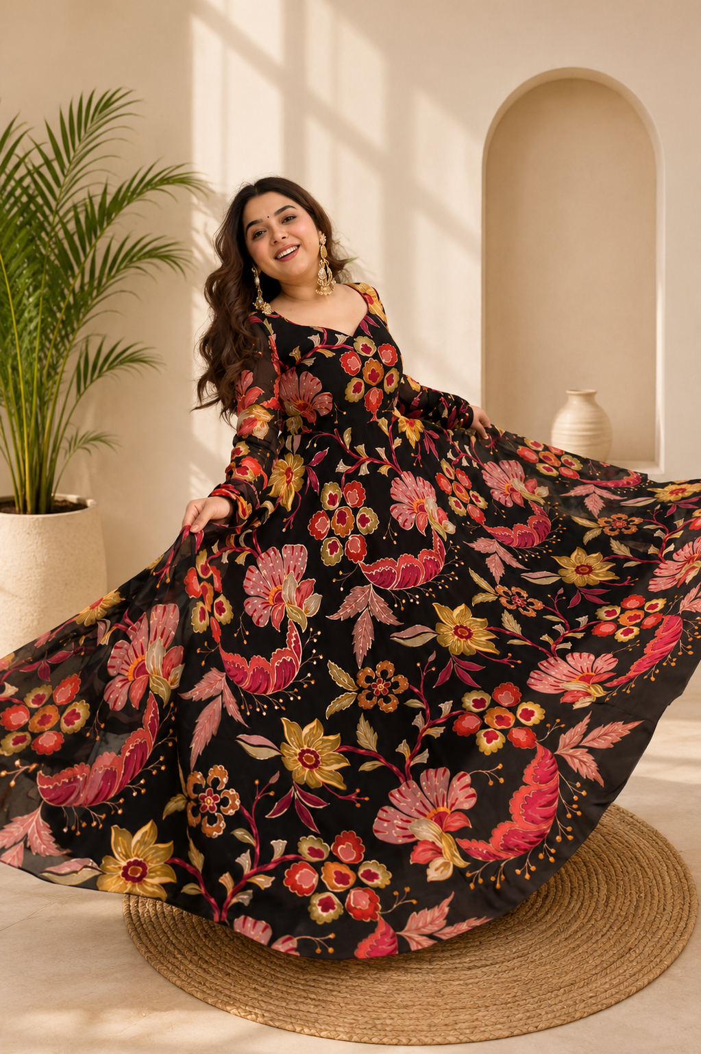 Catchy Bloom Tabby Organza Flared Gown Set