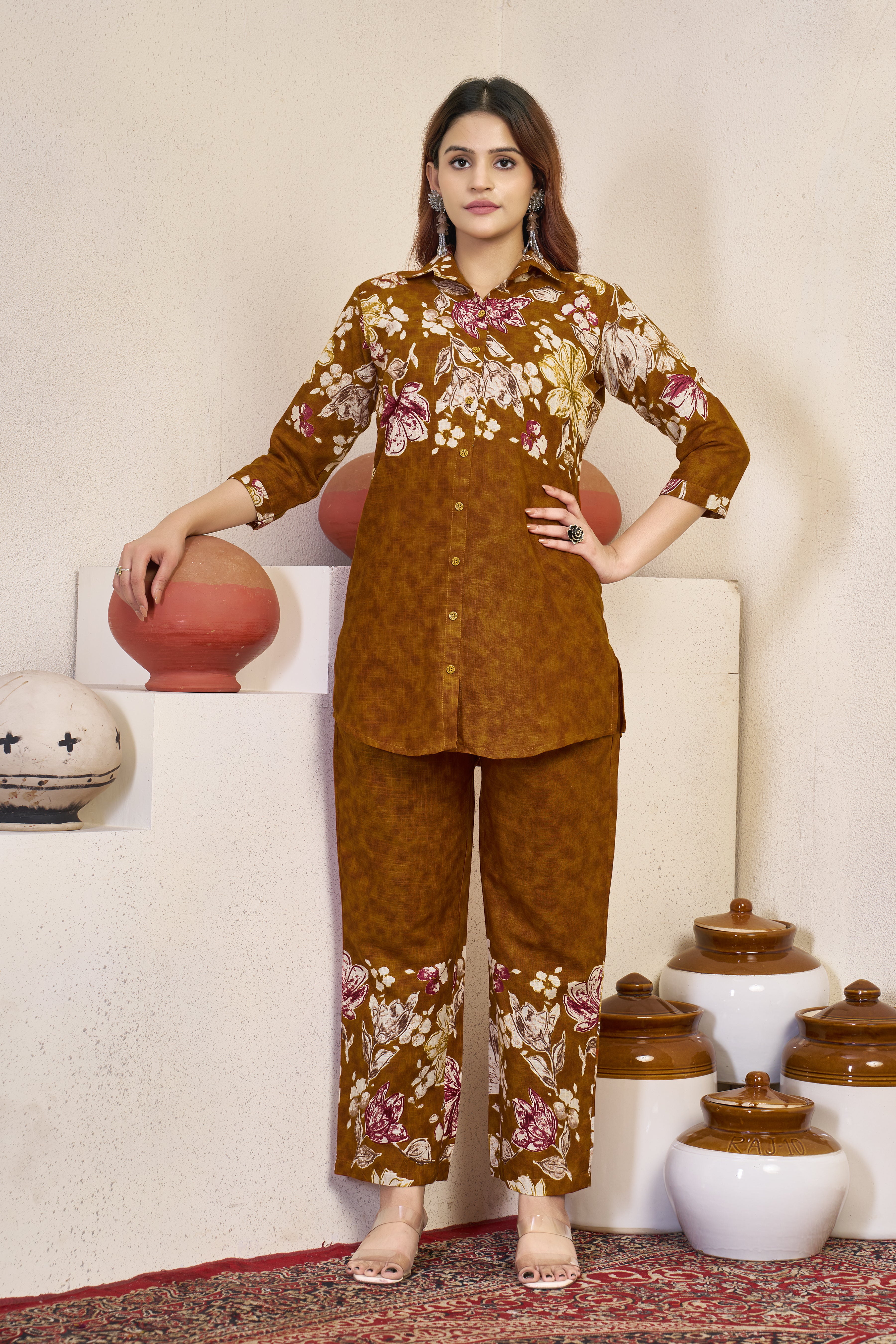 Woman's Designer Cotton Co-ord Set With Floral Print
