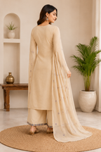 Elegant Beige Pure Cotton Thread Embroidery Suit Set