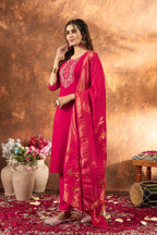 Designer Rani Pink Embroidered Marina Silk Suit