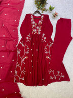 New Designer Festive Embroidery Mul Chanderi Anarkali Suit Set