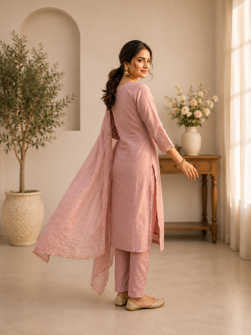 Elegant Pink Chinon 3-Piece Festive Salwar Suit Set with Sequin Work