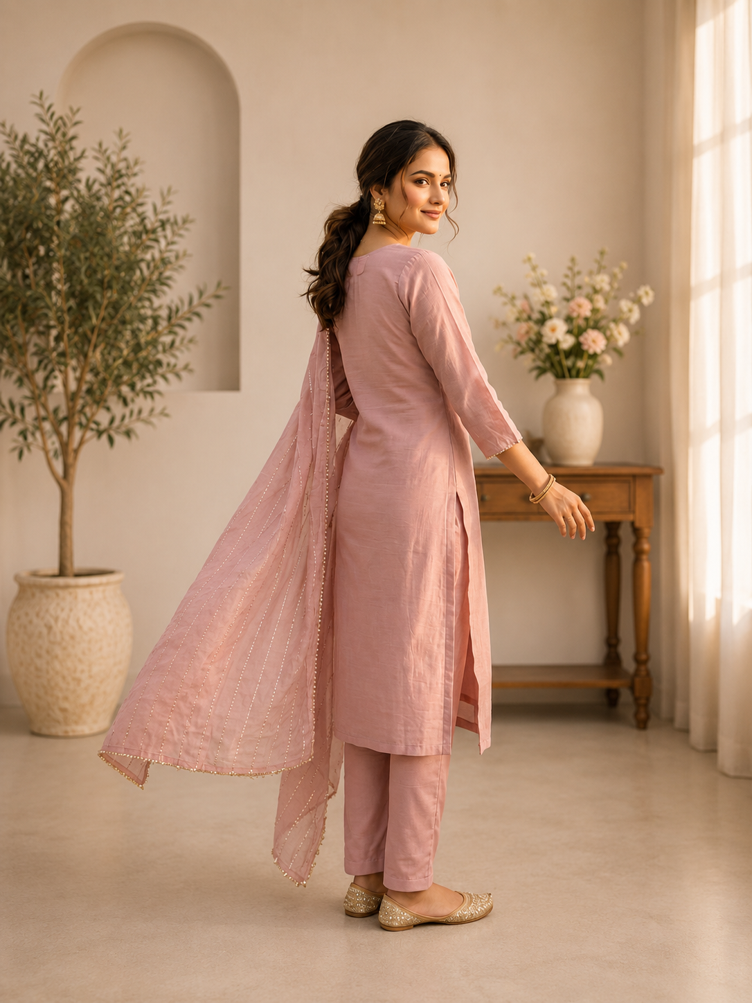 Elegant Pink Chinon 3-Piece Festive Salwar Suit Set with Sequin Work