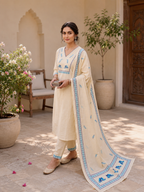 Elegant Pure Khadi Cotton Printed Salwar Suit with Sequence Handwork