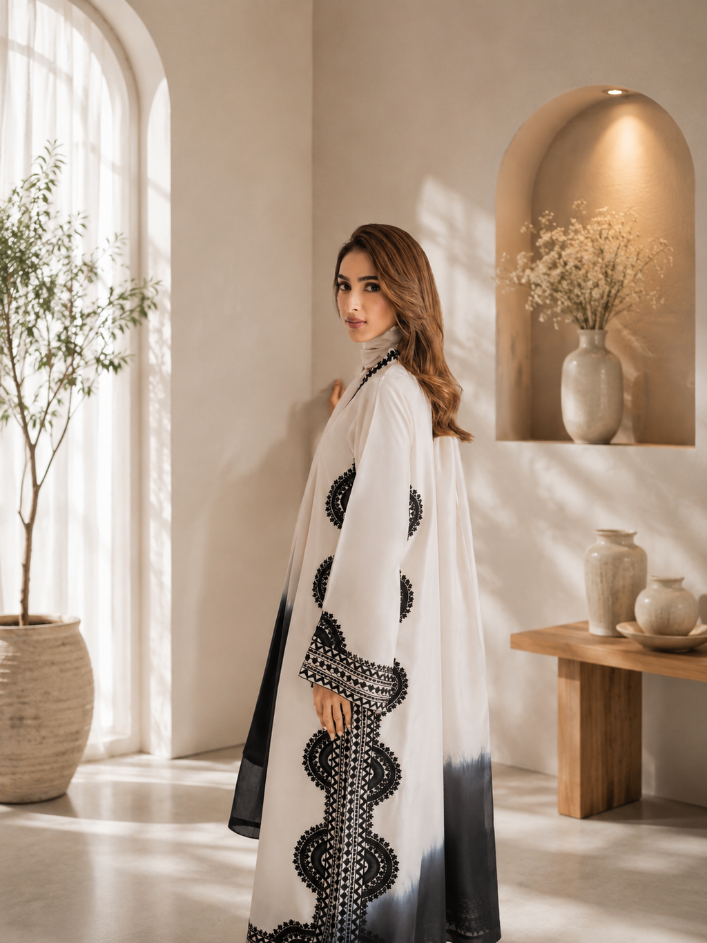 Ivory Biscuit Slub Monochrome Threadwork Kurta Set