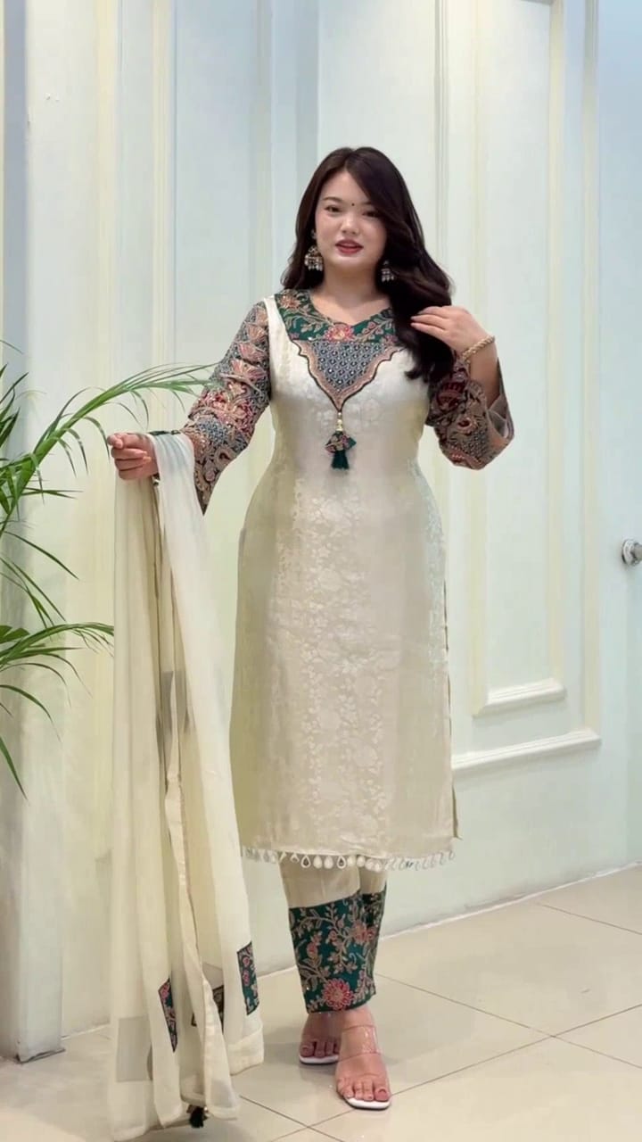 VERY GORGEOUS PURE BANARASI SILK ZARI WEAVING SUIT SET
