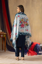 Premium Navy Blue Viscose Silk Multi Embroidered Suit Set