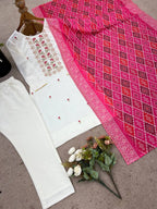 Elegant Cream Roman Silk Embroidered Suit Set with Banarasi Dupatta