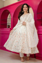 Women's Off-White Faux Blooming Anarkali Suit with Heavy Sequins & Zari Embroidery