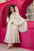 Women's Off-White Faux Blooming Anarkali Suit with Heavy Sequins & Zari Embroidery