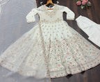 Women's Off-White Faux Blooming Anarkali Suit with Heavy Sequins & Zari Embroidery
