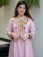 Elegant French Silk Kurta Palazzo Set in Pink