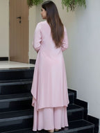 Elegant French Silk Kurta Palazzo Set in Pink