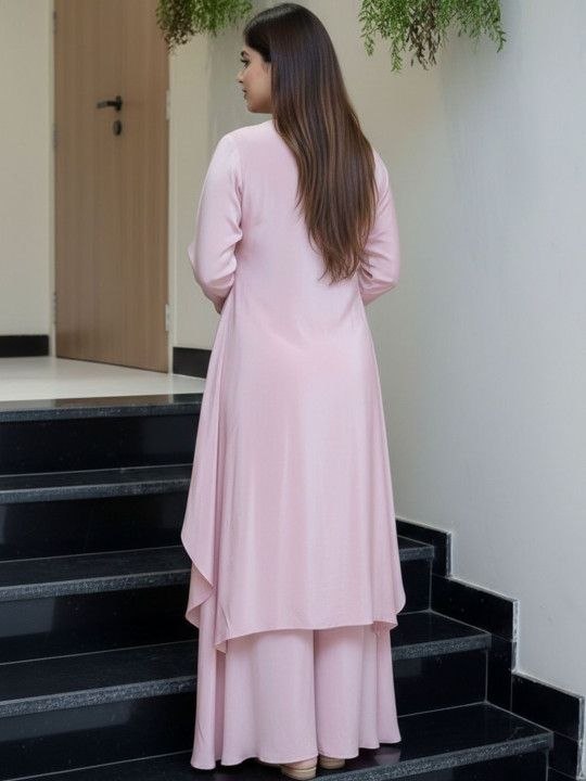 Elegant French Silk Kurta Palazzo Set in Pink