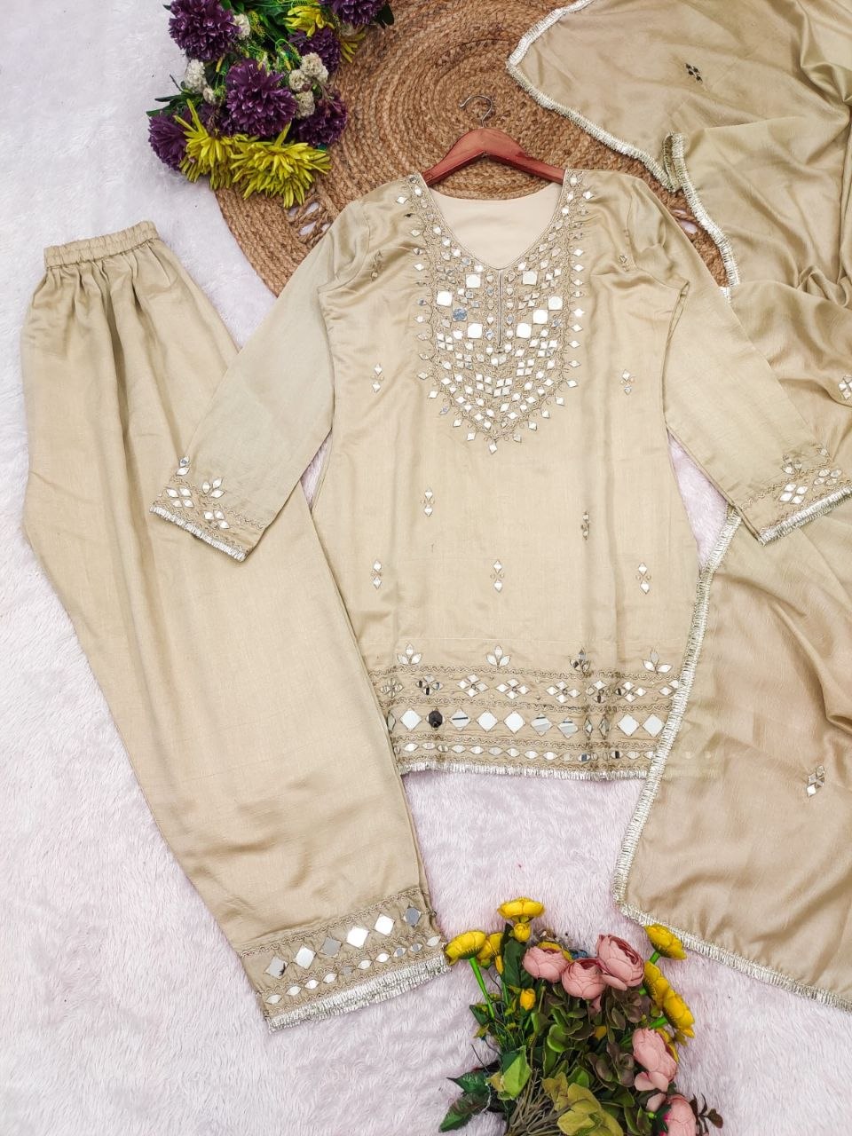 Noor-e-Ivory Vichitra Silk Festive Suit Set