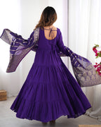 Women's Long Roman Silk Ethnic Suit Set with Elegant Woven Dupatta