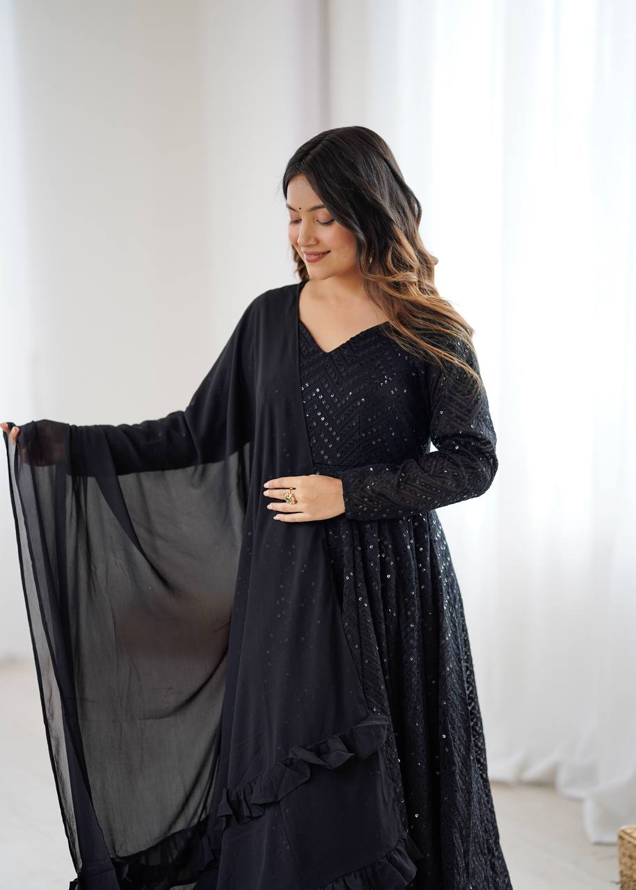 Beautiful Embroidered Soft Fox Georgette Anarkali Suit Set with Dupatta