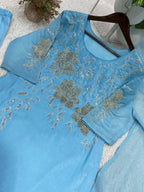 Attractive Blue Crunchy Silk Sequence Embroidery Anarkali Suit Set