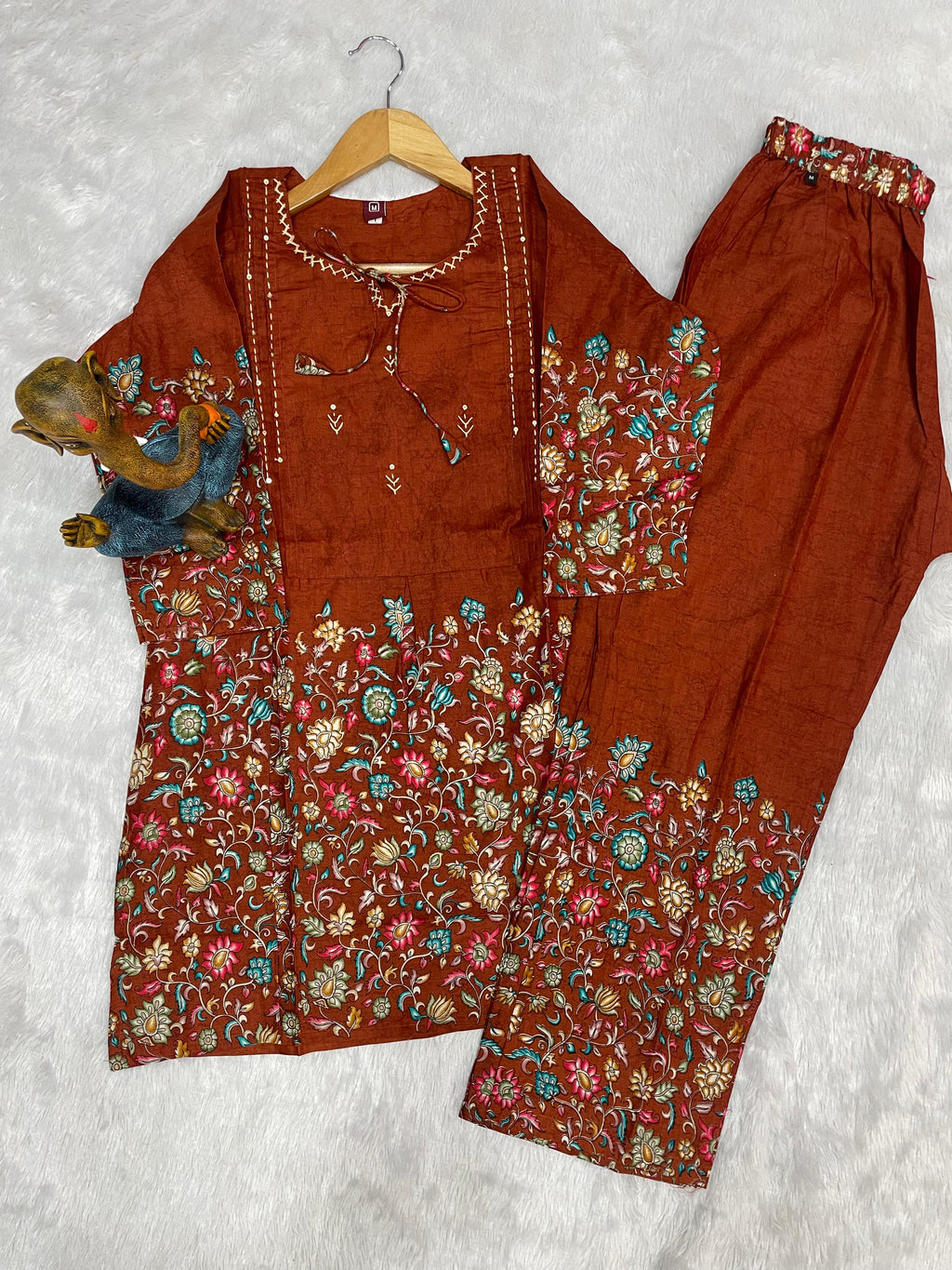 Elegant Rust Designer Pure Cotton Co-ord Set