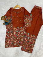 Elegant Rust Designer Pure Cotton Co-ord Set