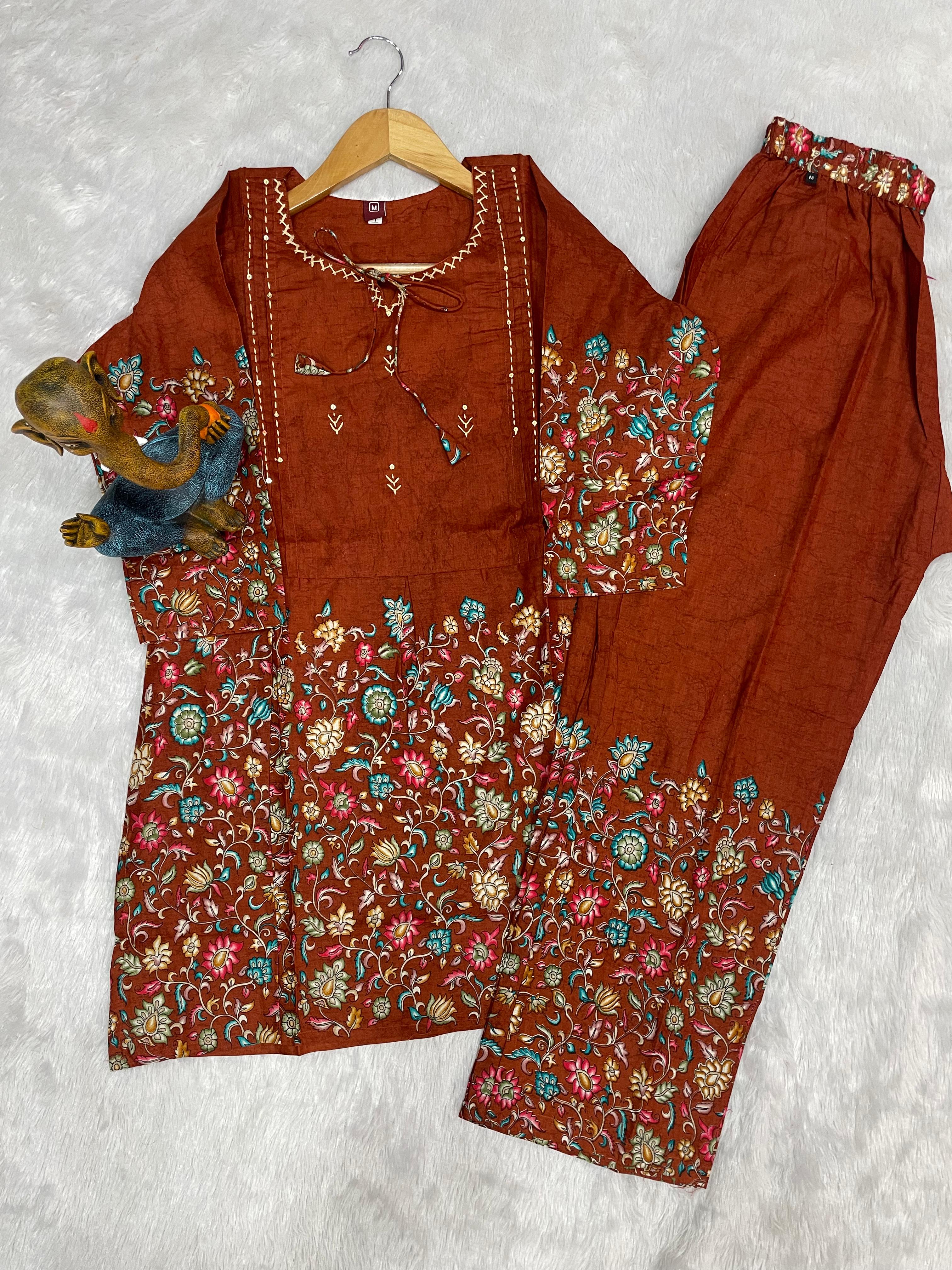 Elegant Rust Designer Pure Cotton Co-ord Set