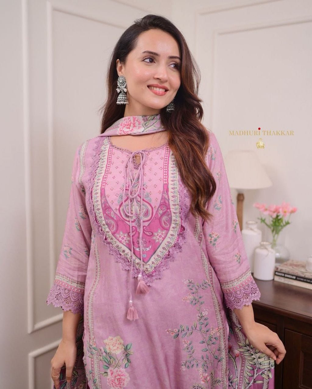 Festive Printed Hand Embroidery Soft Muslin Suit Set