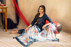 Premium Navy Blue Viscose Silk Multi Embroidered Suit Set