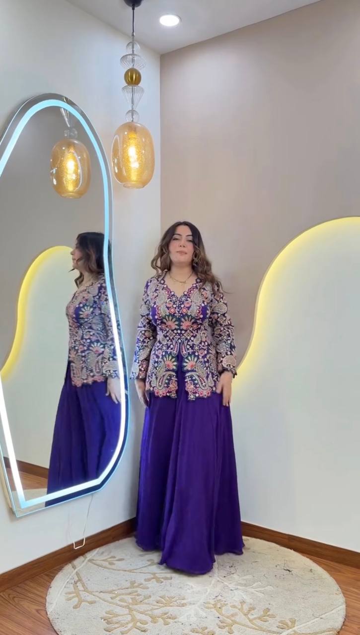 Festive Designer Royal Purple Georgette Indo-Western Set