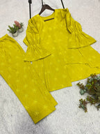 New Designer Lime Green Embroidered Cotton Co-ord Set