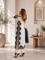 Ivory Biscuit Slub Monochrome Threadwork Kurta Set
