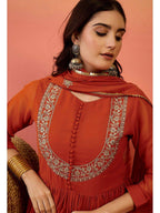 Designer Rust Orange Faux Georgette Embroidered Anarkali Suit Set with Dupatta