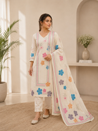 Very Attractive Pure Khadi Cotton Multi-Thread Handwork A-Line Kurta Set