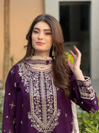 Elegant Royal Purple Faux Georgette Sequence Embroidery Salwar Suit Set