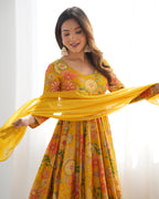 Sunshine Bloom Printed Roman Silk Kurta Palazzo Set with Dupatta