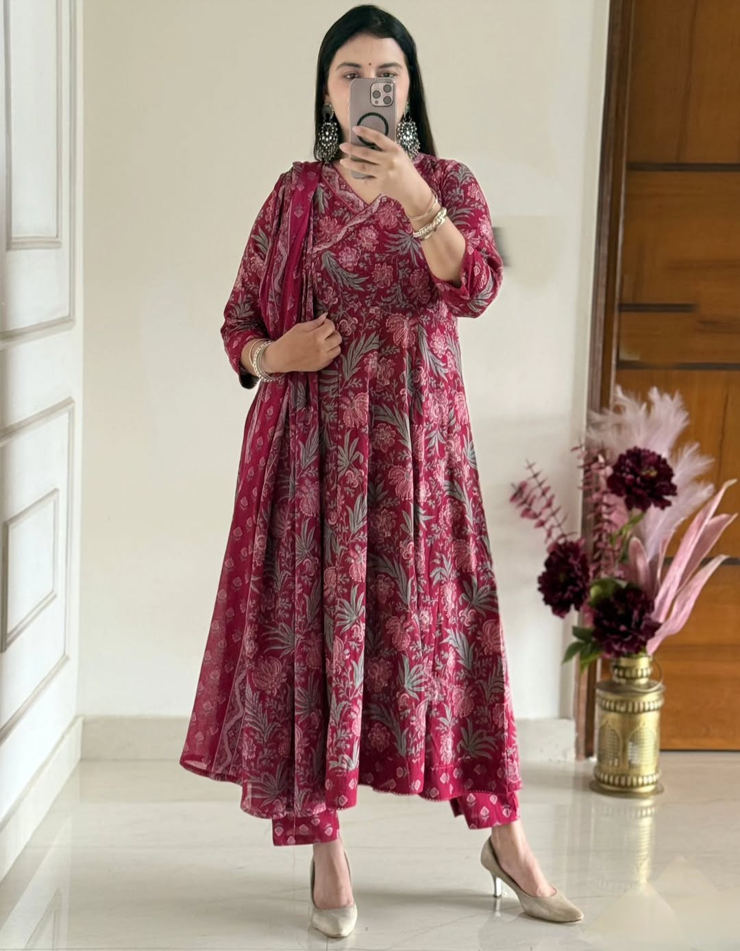 ELEGANT ANARKALI STYLE PURE COTTON SUIT SET