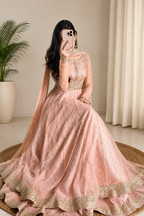 Peach Faux Georgette Thread and Sequence Anarkali Suit Set
