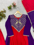 Festive Sequence Embroidered Mul Chanderi Anarkali Suit Set