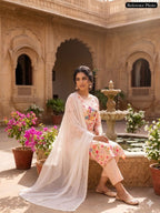 Catchy Peach Blossom Pure Linen Cotton Embroidered Suit Set