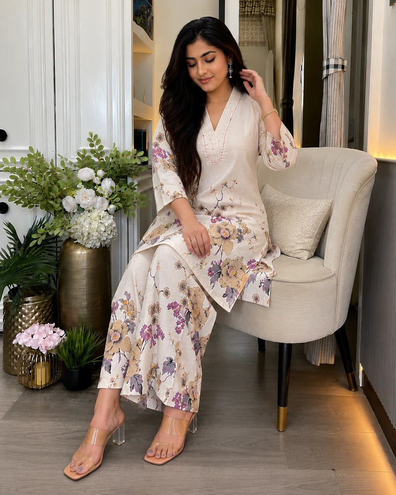 Very Attractive Pure Cotton Floral Printed Co-Ord Set