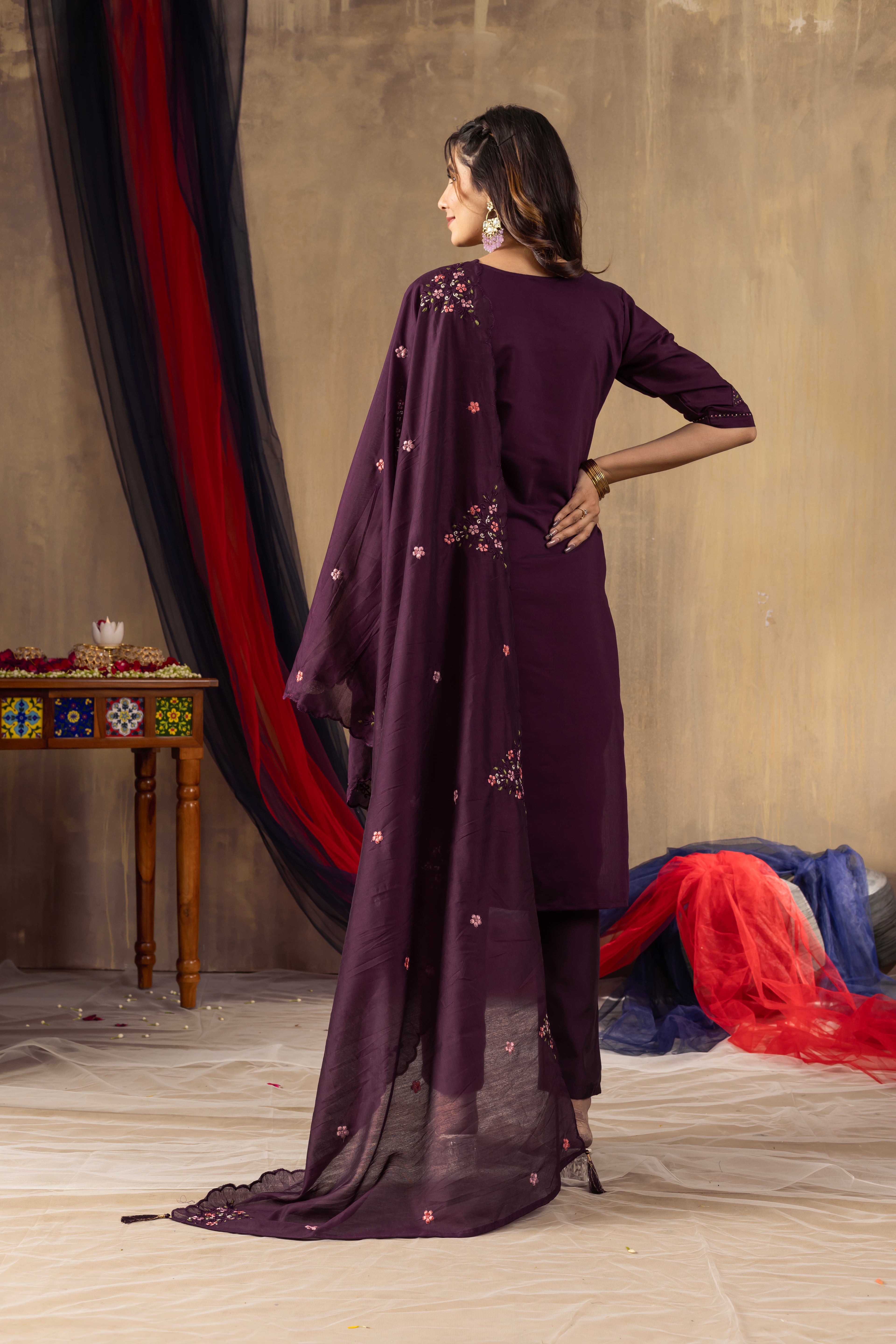 Elegant Roman Silk Kurta Pant Dupatta Set for Women