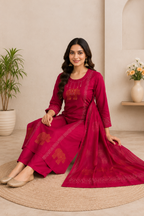 Very Beautiful Magenta Pure Cotton Suit  Set With Real Mirror Work