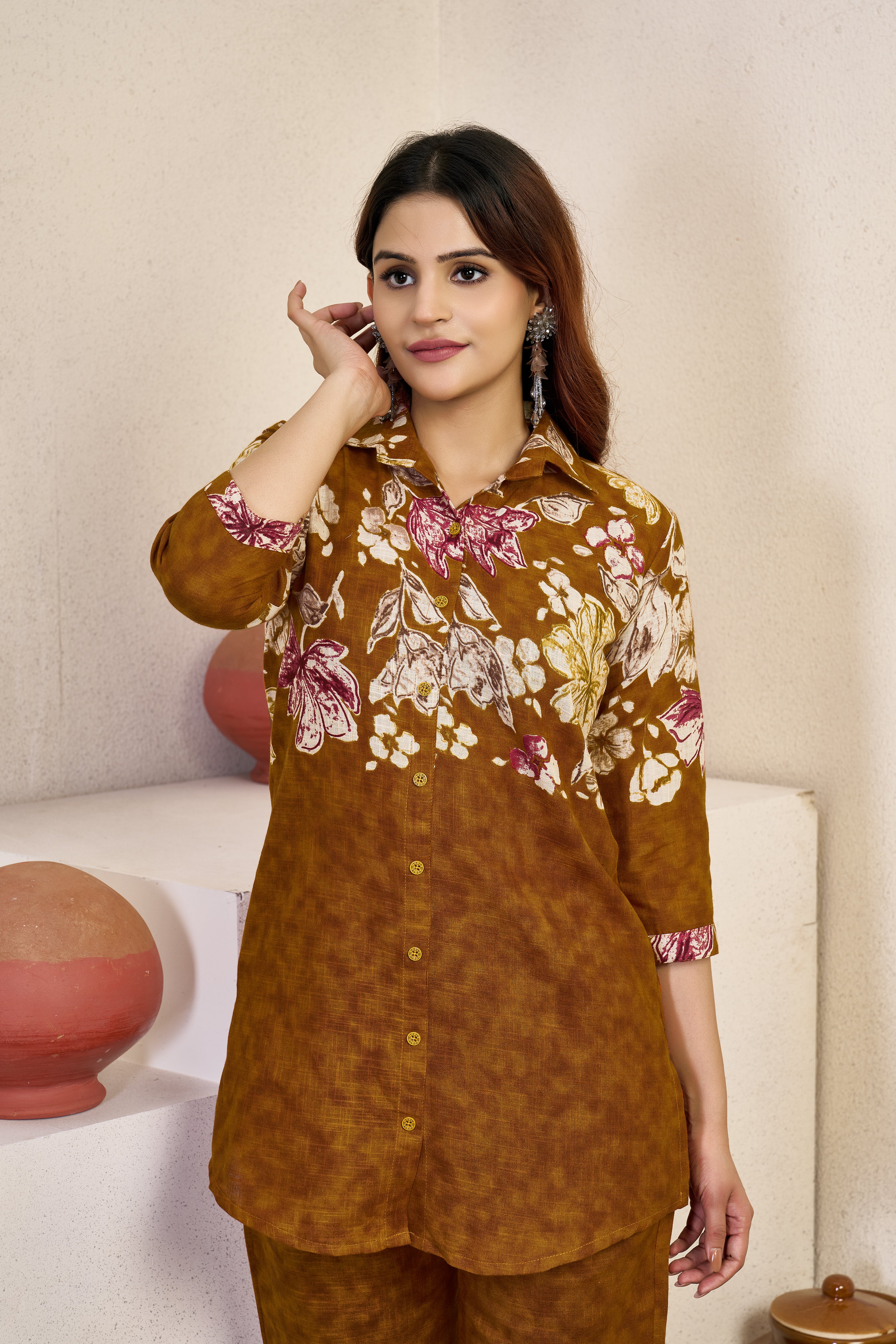 Woman's Designer Cotton Co-ord Set With Floral Print