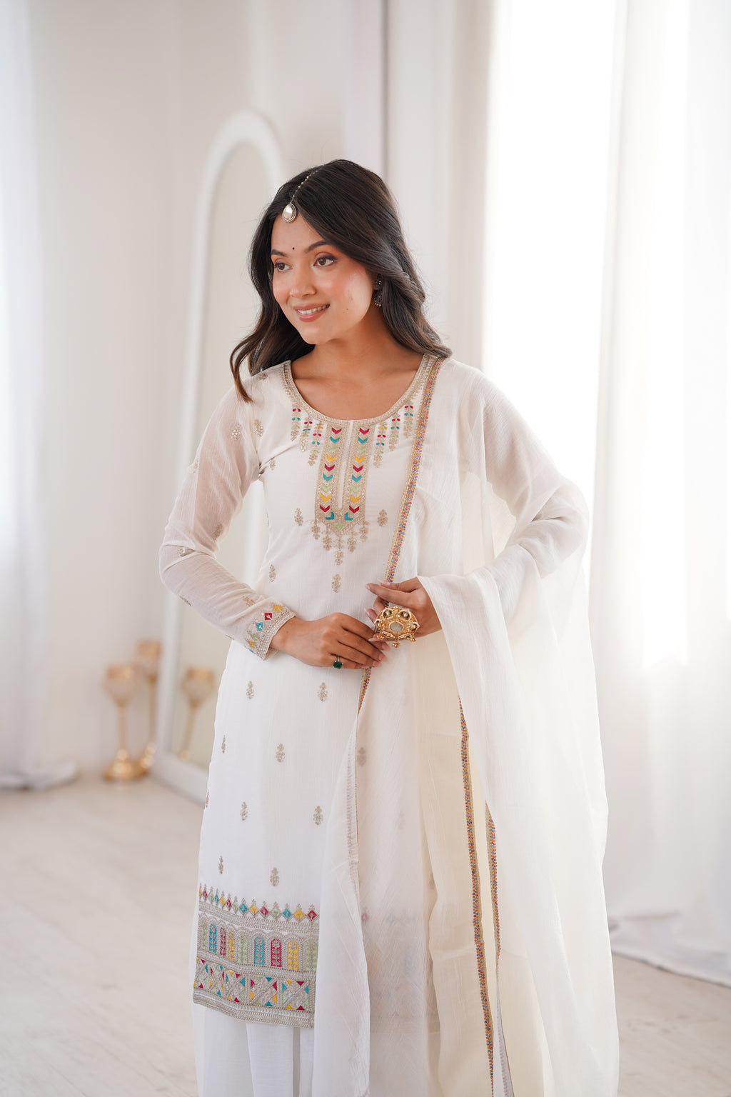 Premium Crunchy Silk Straight Kurta Palazzo Set with Dupatta