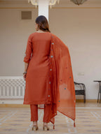 Designer Rust Orange Embroidered Kurta Set with Dupatta