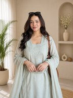 Catchy Light Sage Roman Silk Embroidered Suit Set