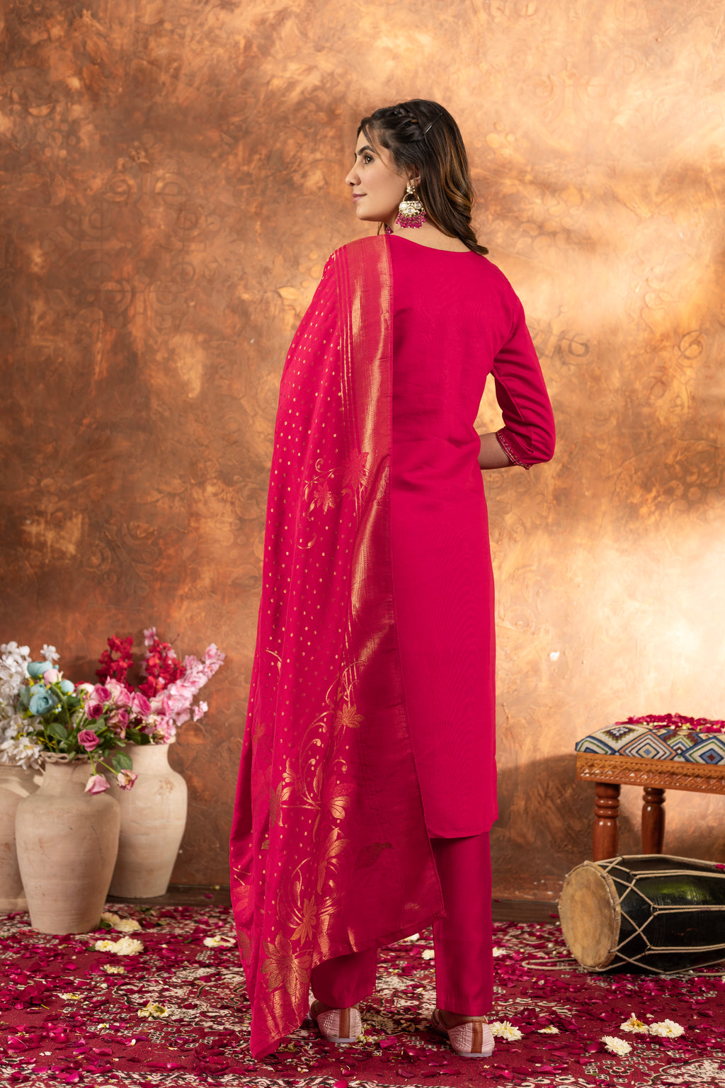 Designer Rani Pink Embroidered Marina Silk Suit
