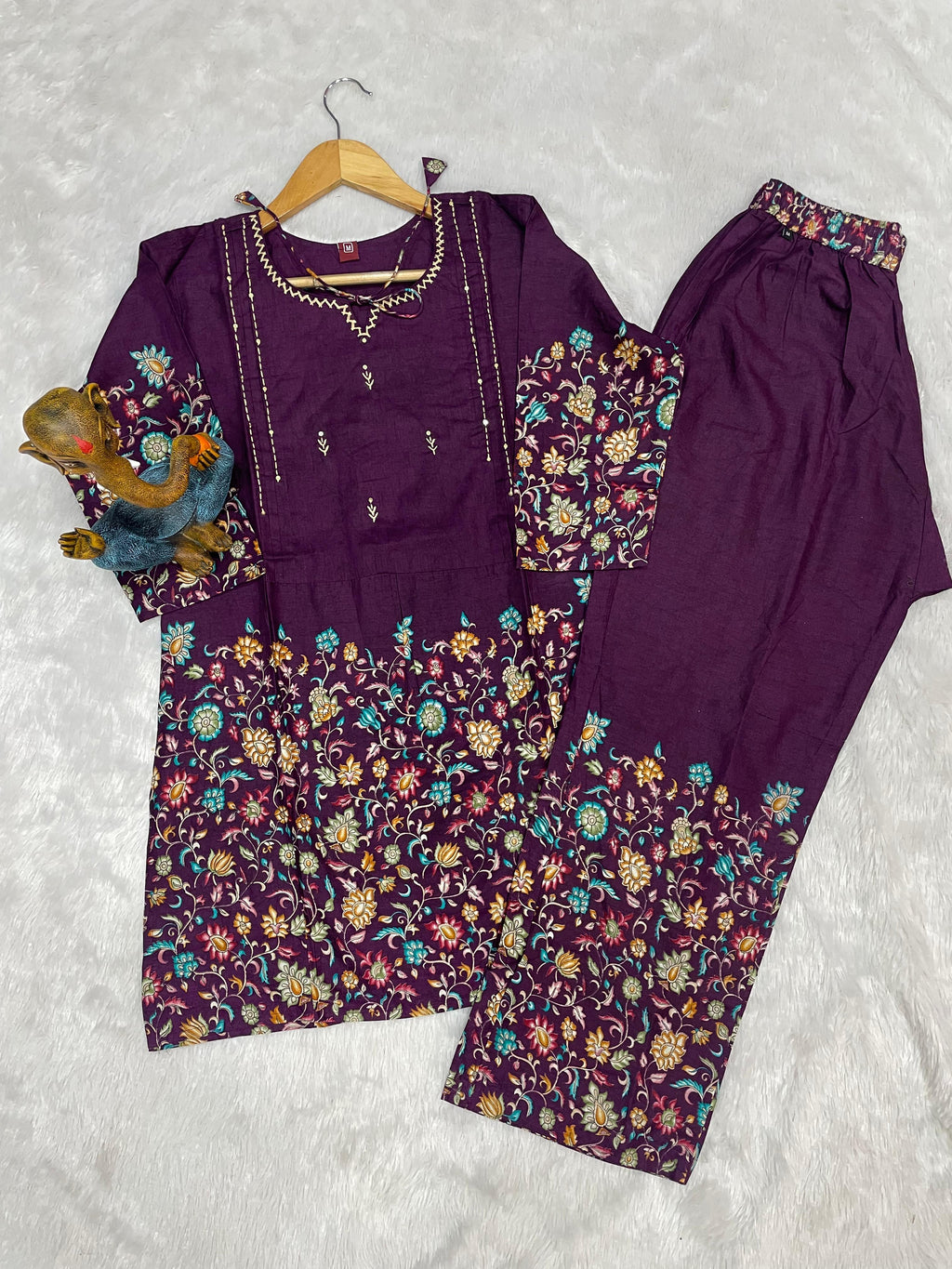 Attractive Wine Designer Pure Cotton Co-ord Set