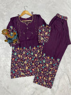 Attractive Wine Designer Pure Cotton Co-ord Set