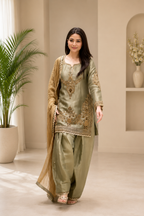 Premium Designer Sage Green Glass Satin Punjabi Salwar Suit Set